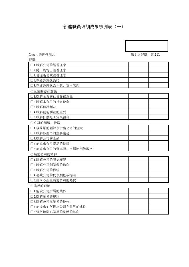 新進職員培訓成果檢測表(一) 預覽