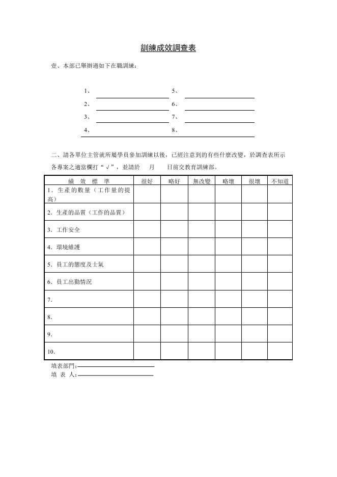 訓練成效調查表 預覽