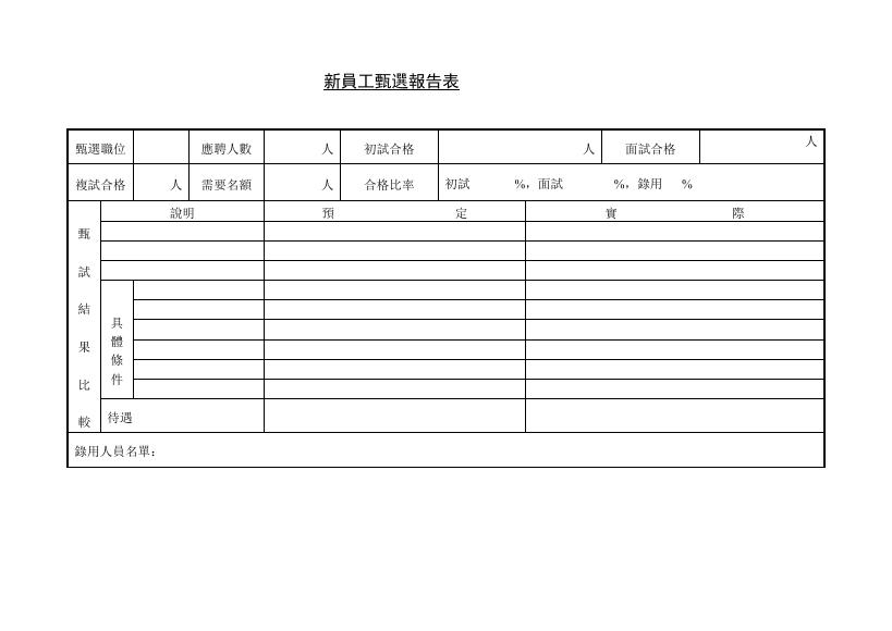 新員工甄選報告表 預覽