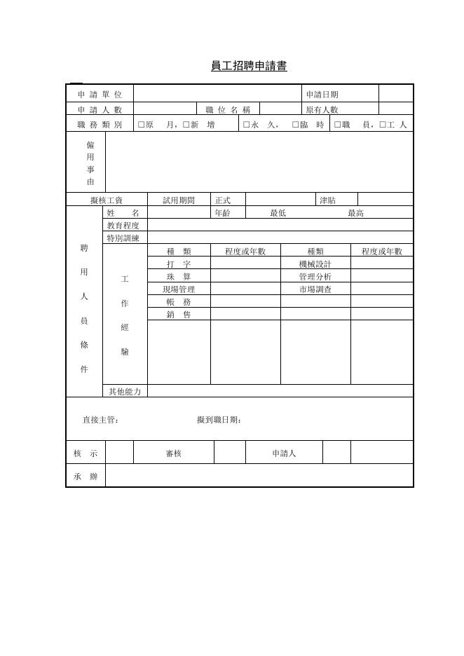 員工招聘申請書 預覽