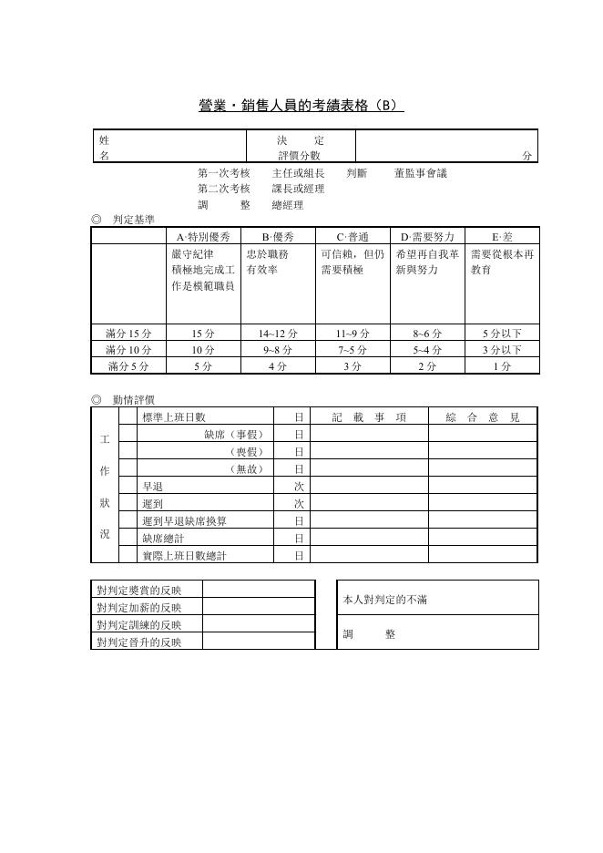 營業·銷售人員的考績表 預覽