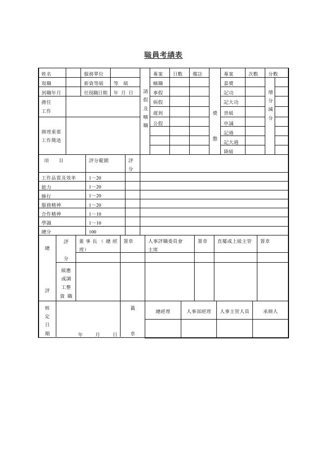 職員考績表 預覽