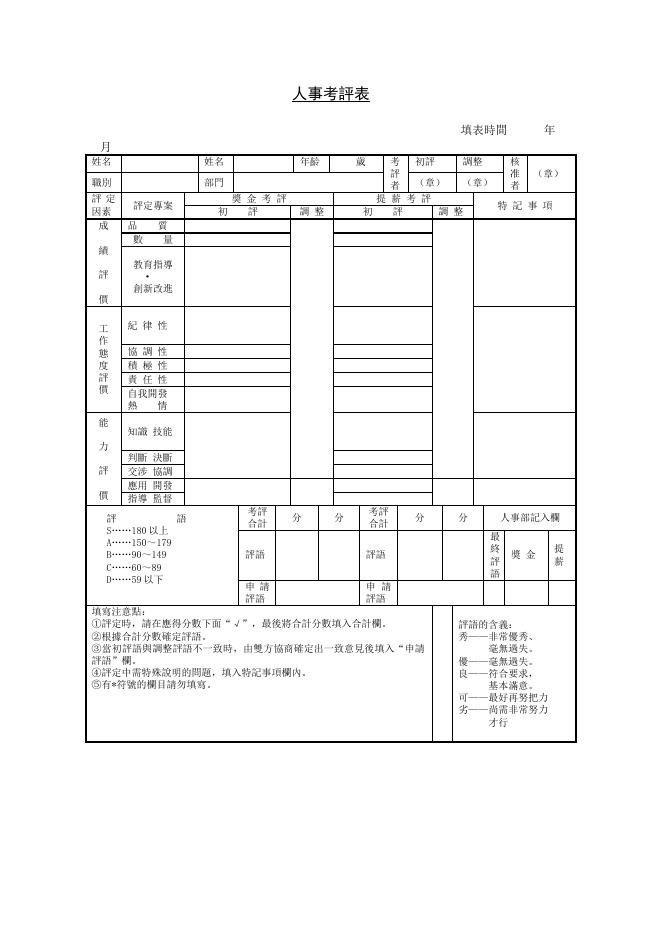人事考評表 預覽