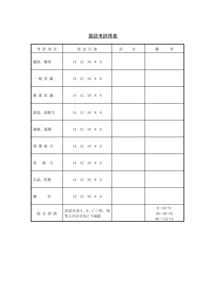 面談考評用表 預覽