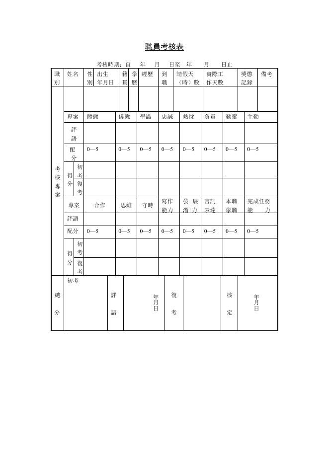 職員考核表 預覽