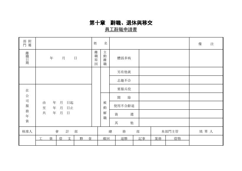 員工辭職申請書 預覽
