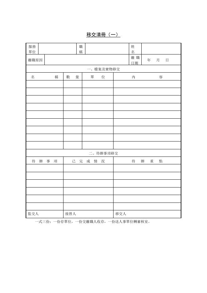 移交清冊(一) 預覽