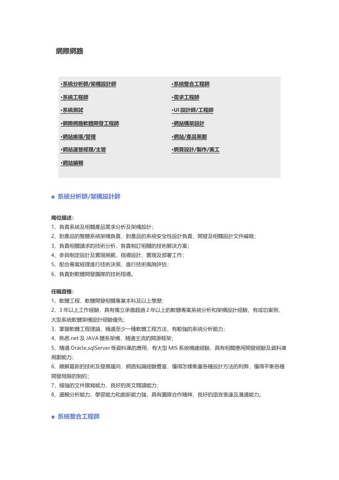 【網際網路】職位說明書 Word 表單預覽