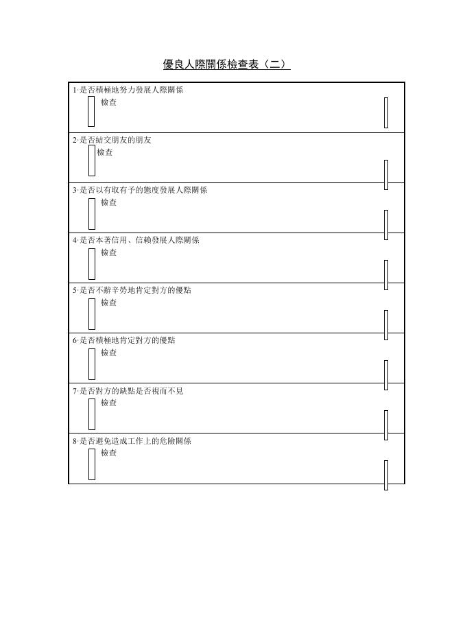 優良人際關係檢查表（二） 預覽