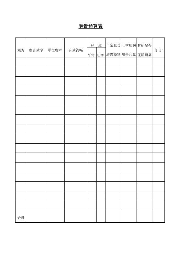 廣告預算表 預覽
