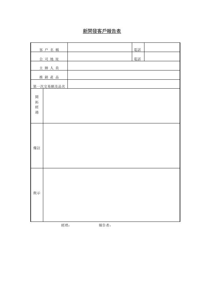 新開發客戶報告表（客戶開拓經過） 預覽