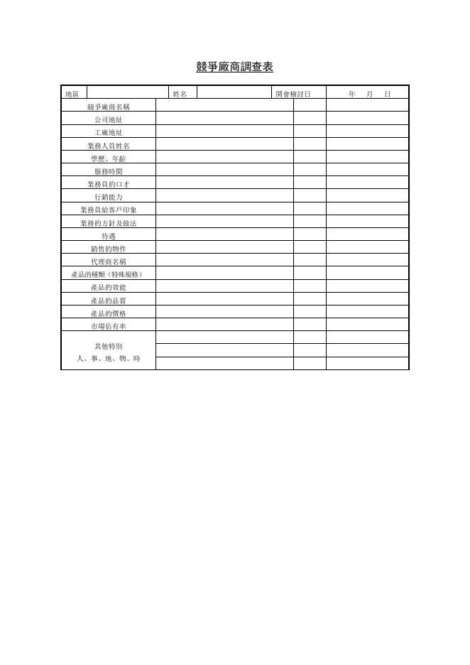 競爭廠商調查表 預覽