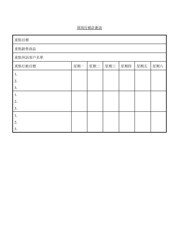 周別行動計劃表 預覽