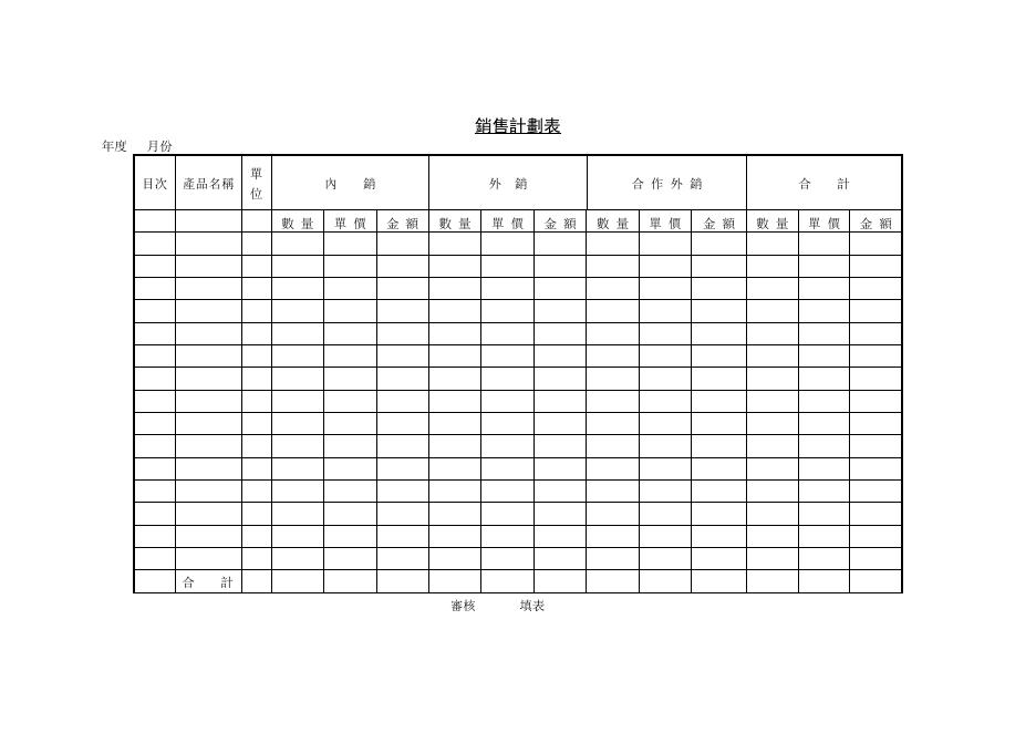 銷售計劃表(內銷外銷數量金額) 預覽