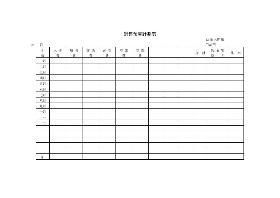 銷售預算計劃表 預覽