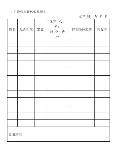 主管和部屬休假掌握表 預覽
