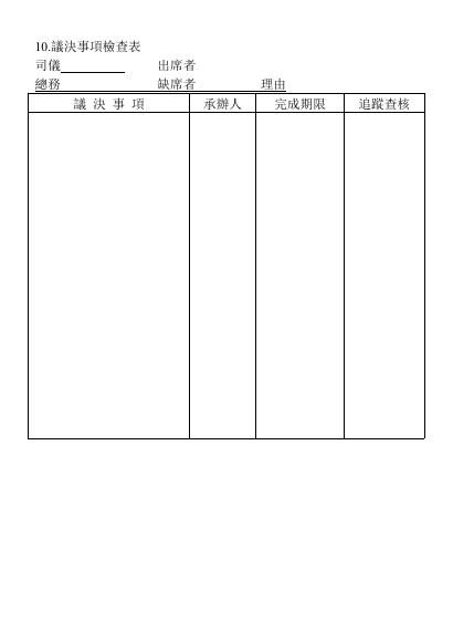 議決事項檢查表 預覽