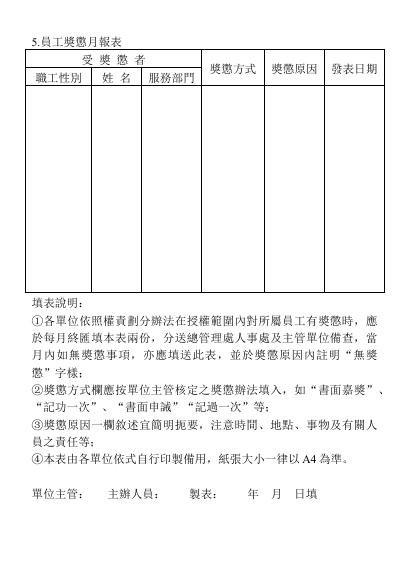 員工獎懲月報表 預覽