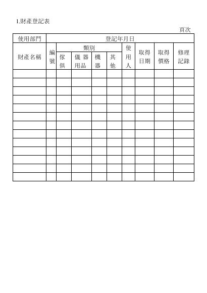 財產登記表 預覽