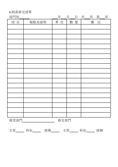 財產移交清單 預覽