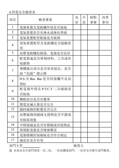 用電安全檢查表 預覽