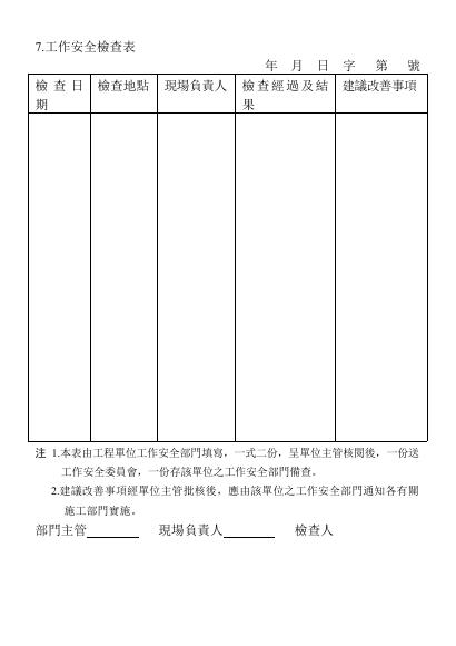工作安全檢查表 預覽