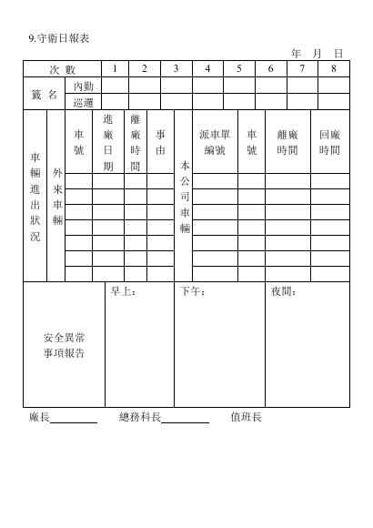 守衛日報表 預覽