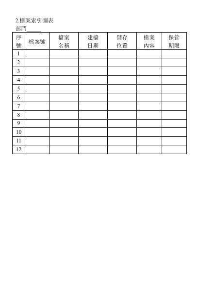 檔案索引圖表 預覽