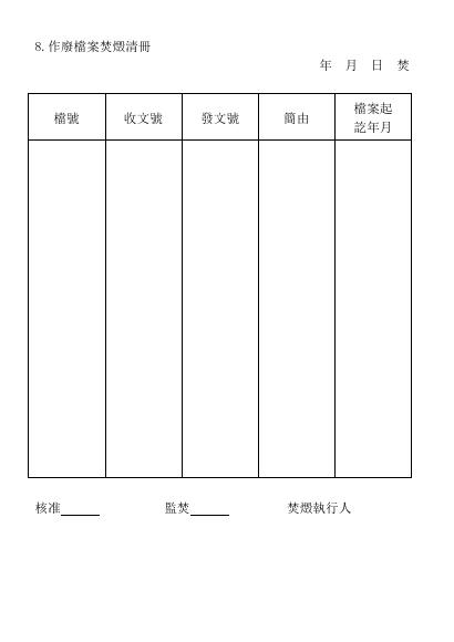 作廢檔案焚燬清冊 預覽