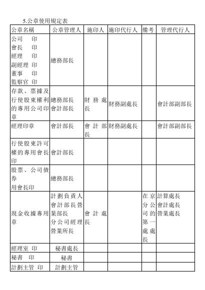 公章使用規定表 預覽