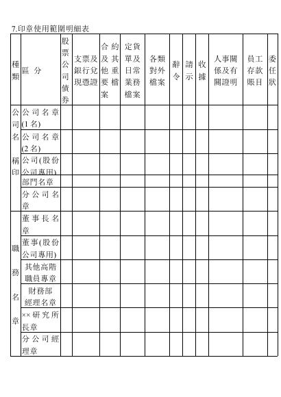印章使用範圍明細表 預覽