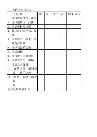 上班清潔自查表 預覽