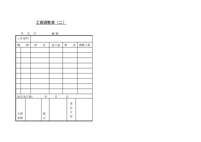 工資調整表(二) 預覽