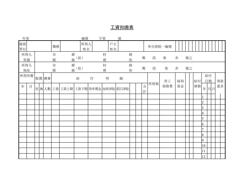 工資扣繳表 預覽