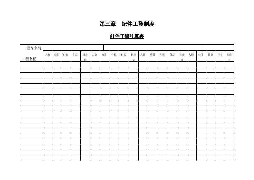 計件工資計算表 預覽
