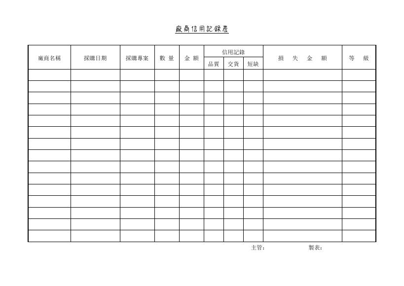 廠商信用記錄表 Word 表單預覽