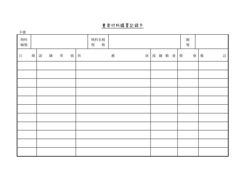 重要材料購買記錄卡 預覽