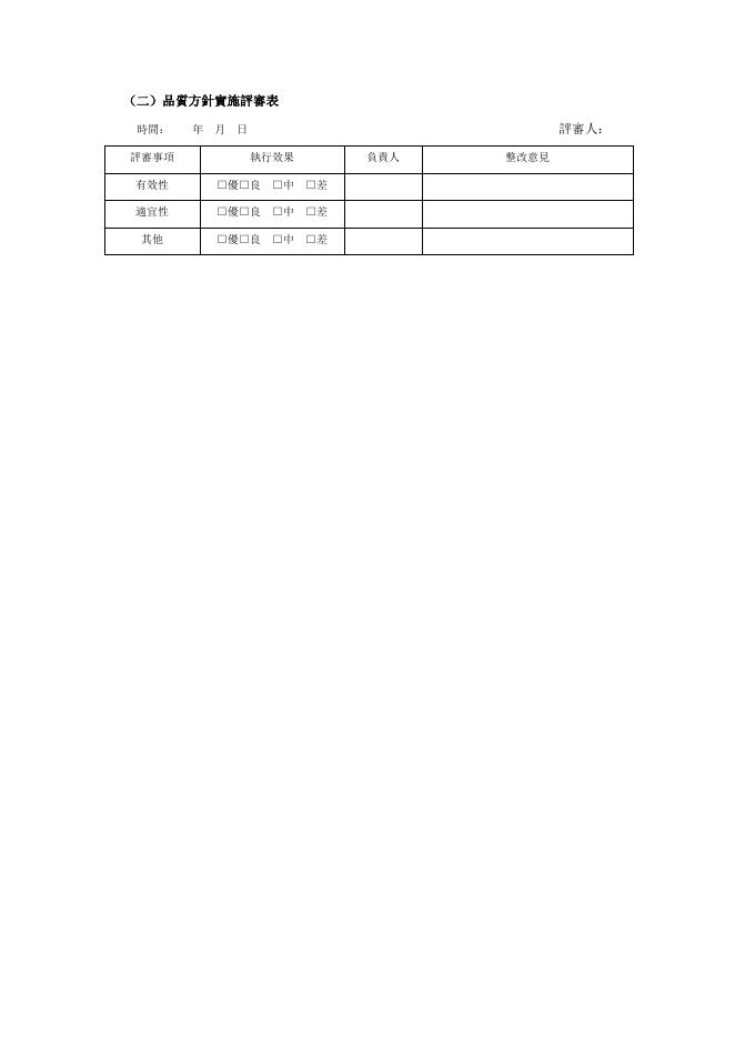 品質方針實施評審表 預覽