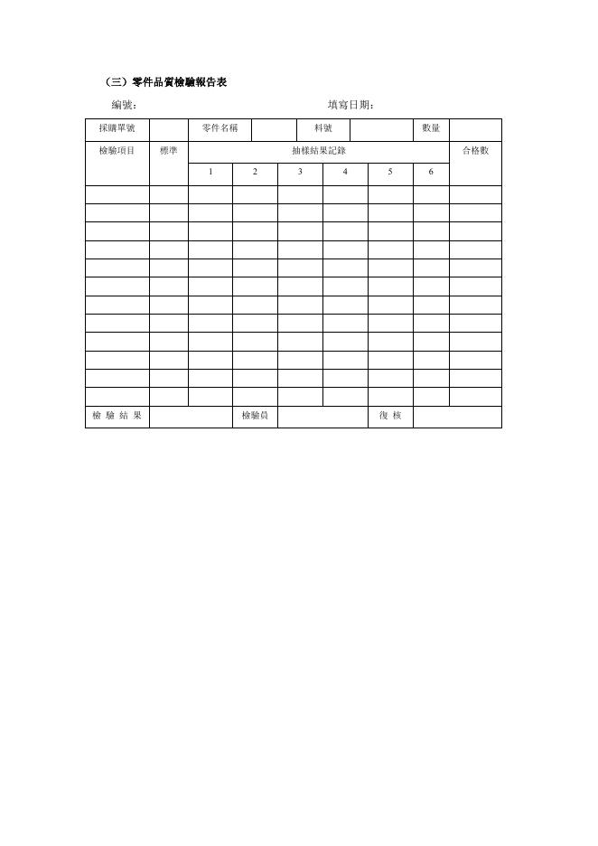零件品質檢驗報告表 預覽