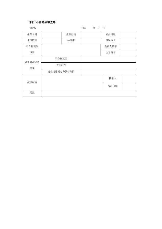 不合格品審查單 預覽