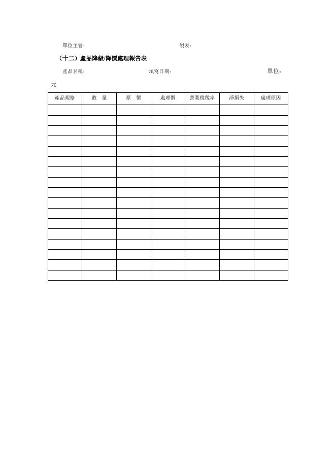 產品降級降價處理報告表 預覽
