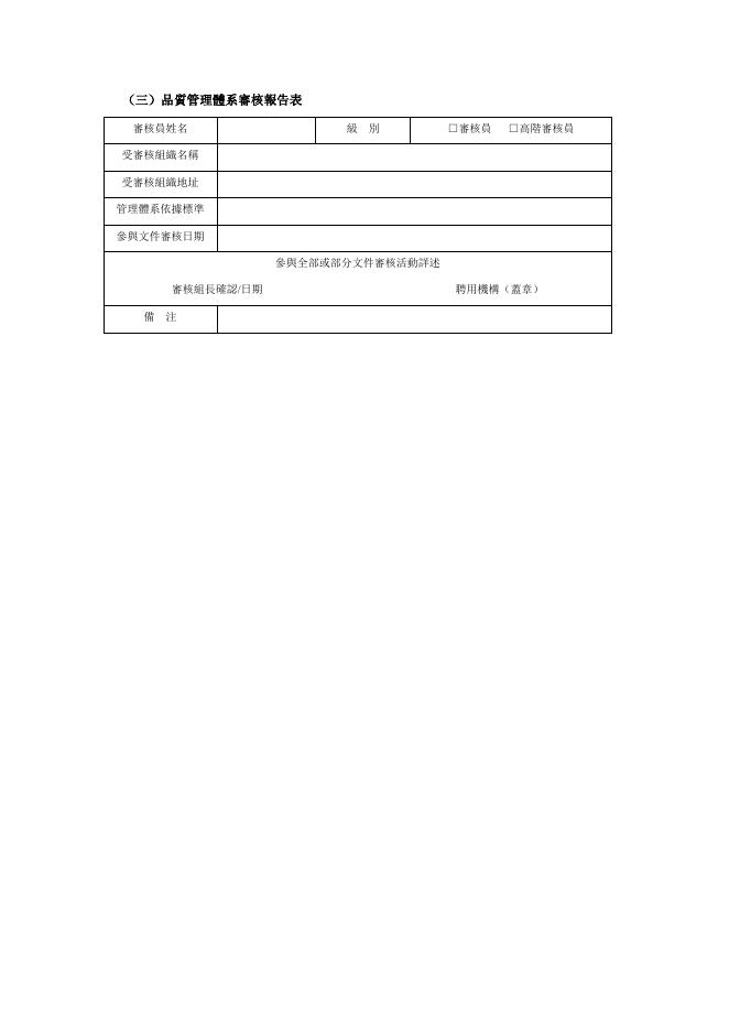 品質管理體系審核報告表 預覽