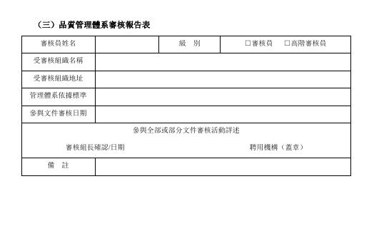 品質管理體系審核報告表 預覽