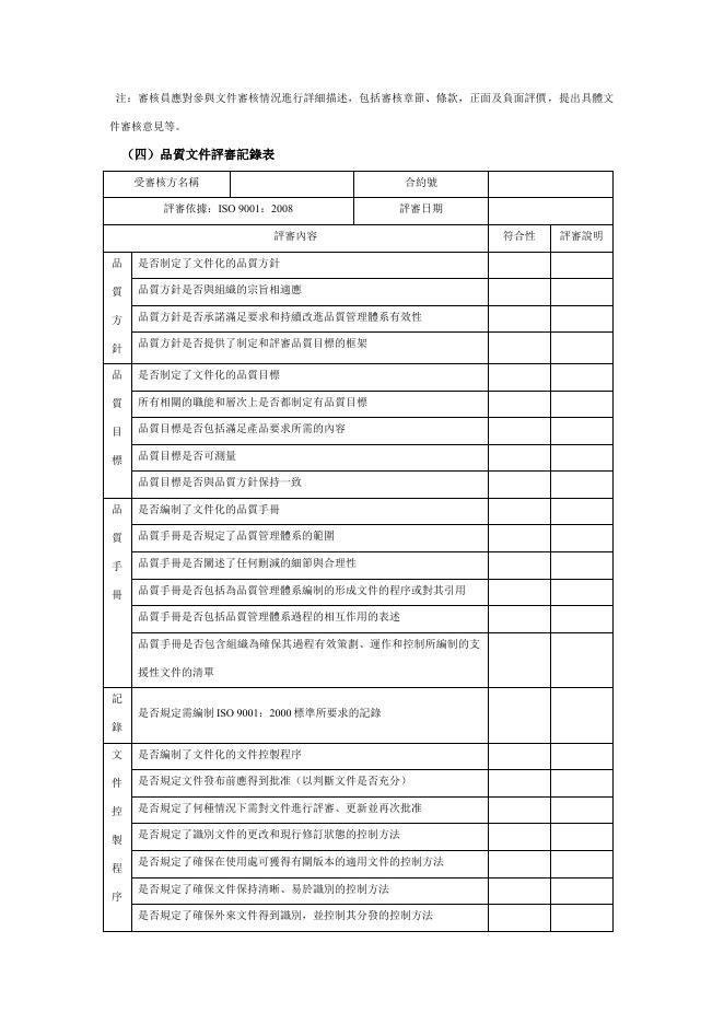 品質文件評審記錄表 預覽
