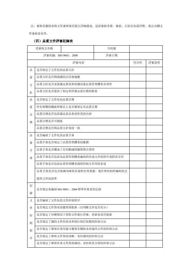 品質文件評審記錄表 預覽