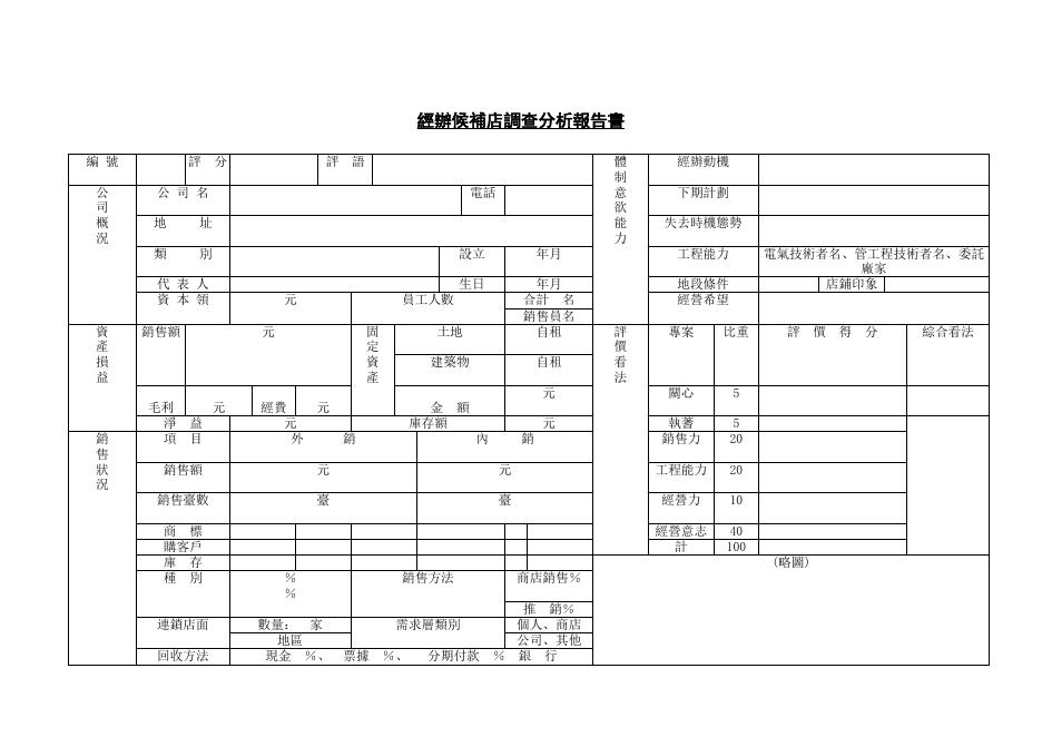 經辦候補店調查分析報告書 預覽