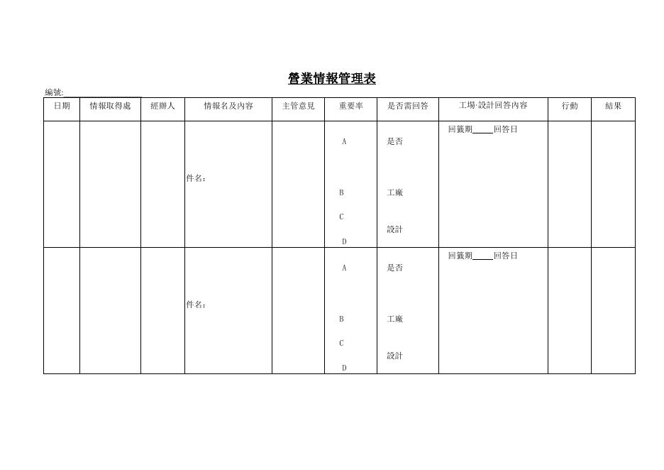 營業情報管理表 預覽