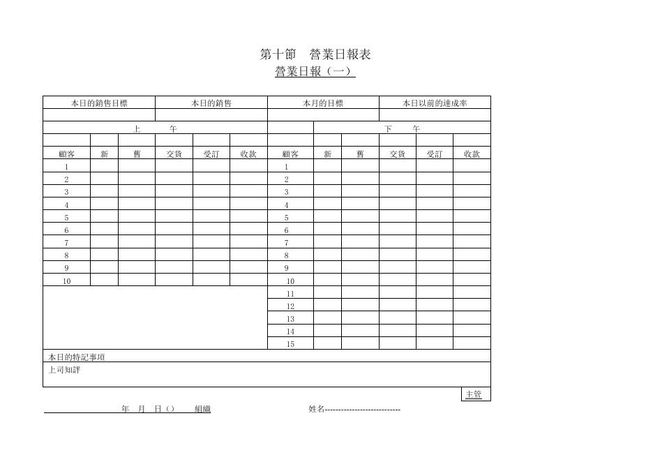 營業日報（一） 預覽