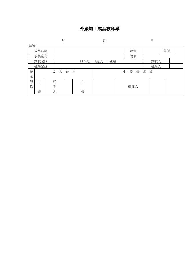 外廠加工成品繳庫單 預覽