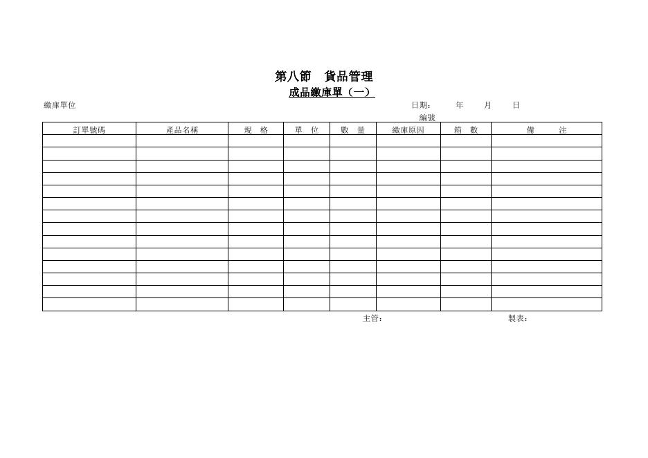 成品繳庫單（一） 預覽